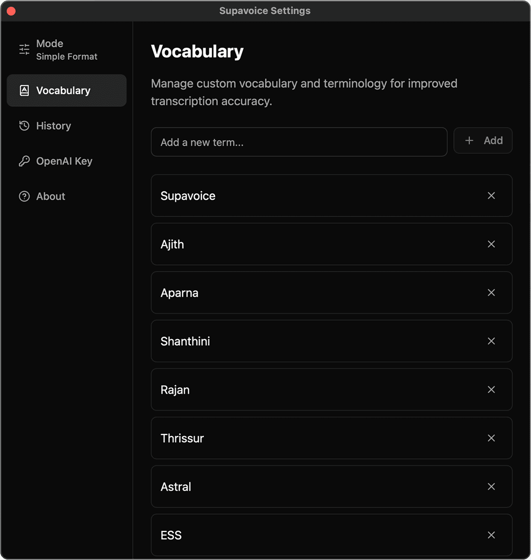 Custom Vocabulary